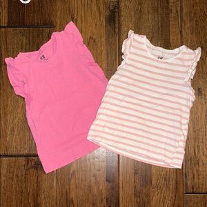 H&M Kids Pink Solid and Pink Striped Ruffle Sleeve Tees. Size 5/6. LIKE NEW.